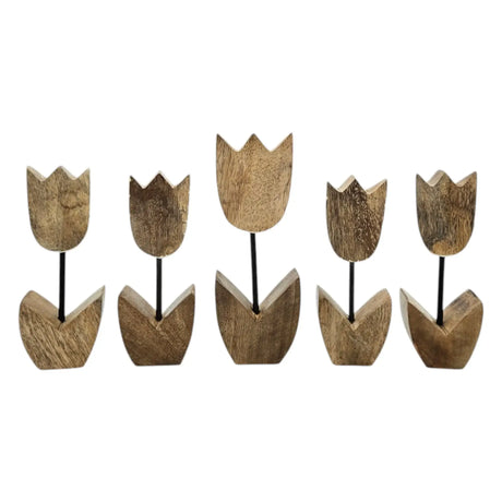 Holzblumen Dekoration aus Mangoholz 5er Set – Deko Blumen aus Holz 14–18 cm - Blumen