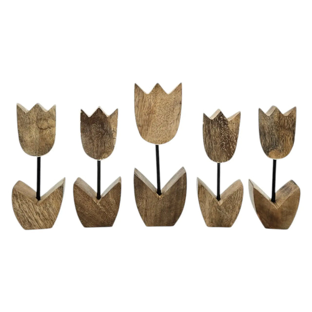 Holzblumen Dekoration aus Mangoholz 5er Set – Deko Blumen aus Holz 14–18 cm - Blumen