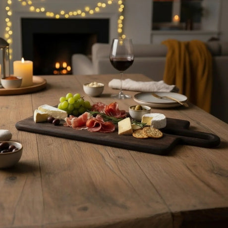 Holzbrett Schneidebrett Servierbrett braun 55x25 Dekobrett Kerzenbrett mit Griff Mangoholz - Serviertablett