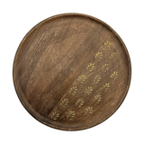 Holzteller Deko Teller Kerzenteller rund 22 o 30 cm Blattmuster braun Mangoholz dekobrett - Dekoteller