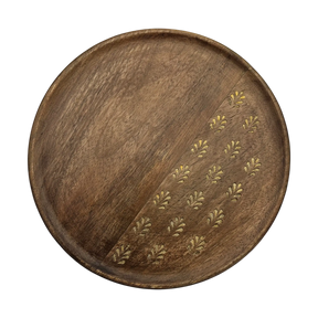 Holzteller Deko Teller Kerzenteller rund 22 o 30 cm Blattmuster braun Mangoholz dekobrett - Klein 22 cm dunkel