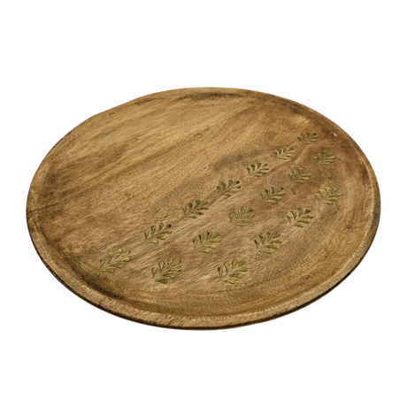 Holzteller Deko Teller Kerzenteller rund 22 o 30 cm Blattmuster braun Mangoholz dekobrett - Dekoteller