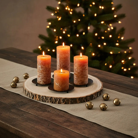 Kerzenhalter schwarz 4 Stück Stumpenkerzen Teller Kerzenteller Weihnachten 12 cm - Kerzenhalter