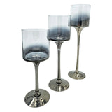 Kerzenleuchter aus Glas 3er Set Kerzenglas Windlicht Weihnachten silber Stumpenkerzen - Kerzenhalter