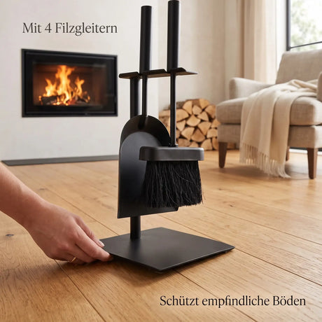 Kleines Kaminbesteck Schwarz – Platzsparendes Kaminzubehör mit Schaufel & Feger | Metall | 35 cm - Kaminbesteck