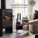 Kleines Kaminbesteck Schwarz – Platzsparendes Kaminzubehör mit Schaufel & Feger | Metall | 35 cm - Kaminbesteck