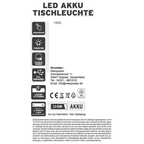 Lampe LED ohne Kabel Touch Tischleuchte Tischlampe Leuchte kabellos dimmbar - Lampe