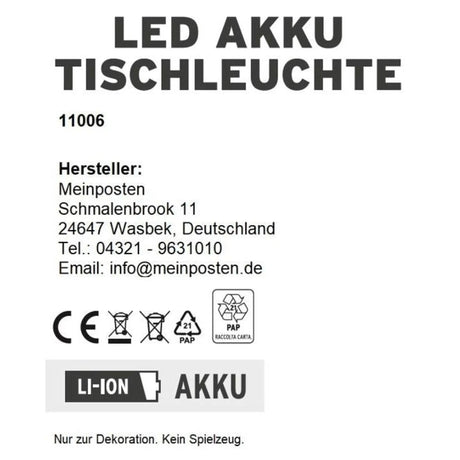 Lampe LED ohne Kabel Touch Tischleuchte Tischlampe Leuchte kabellos dimmbar - Lampe