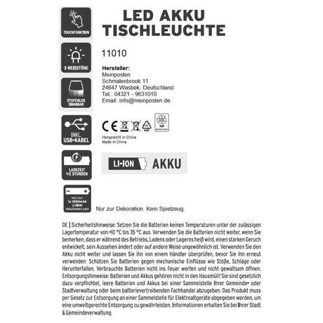 Lampe LED ohne Kabel Touch Tischleuchte Tischlampe Leuchte kabellos dimmbar - Lampe