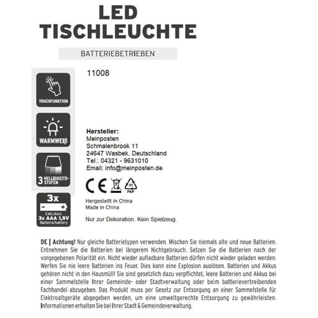 Lampe LED ohne Kabel Touch Tischleuchte Tischlampe Leuchte kabellos dimmbar - Lampe