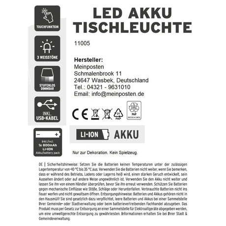 Lampe LED ohne Kabel Touch Tischleuchte Tischlampe Leuchte kabellos dimmbar - Lampe