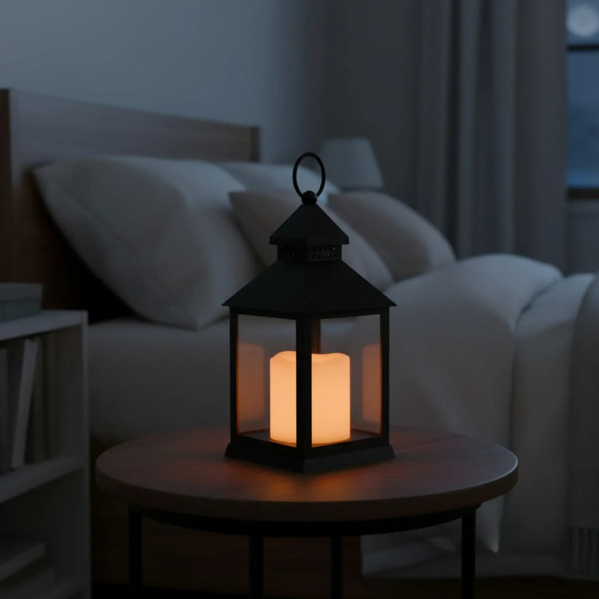 Laterne LED mit Timer batteriebetrieben flackerndes Licht Windlicht schwarz Deko - Laterne Windlicht