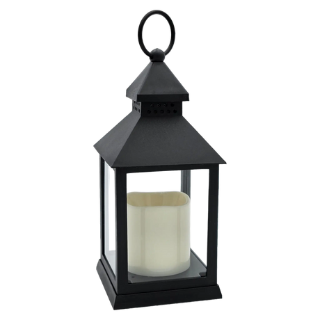 Laterne LED mit Timer batteriebetrieben flackerndes Licht Windlicht schwarz Deko - Laterne Windlicht