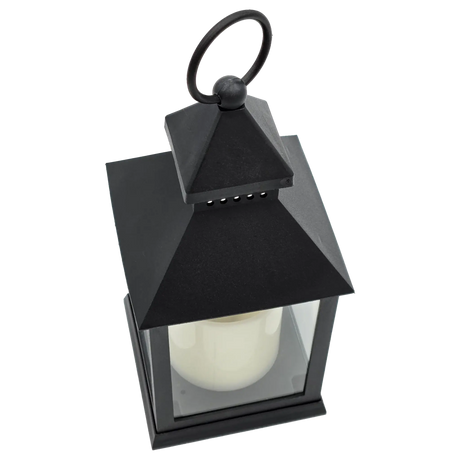 Laterne LED mit Timer batteriebetrieben flackerndes Licht Windlicht schwarz Deko - Laterne Windlicht