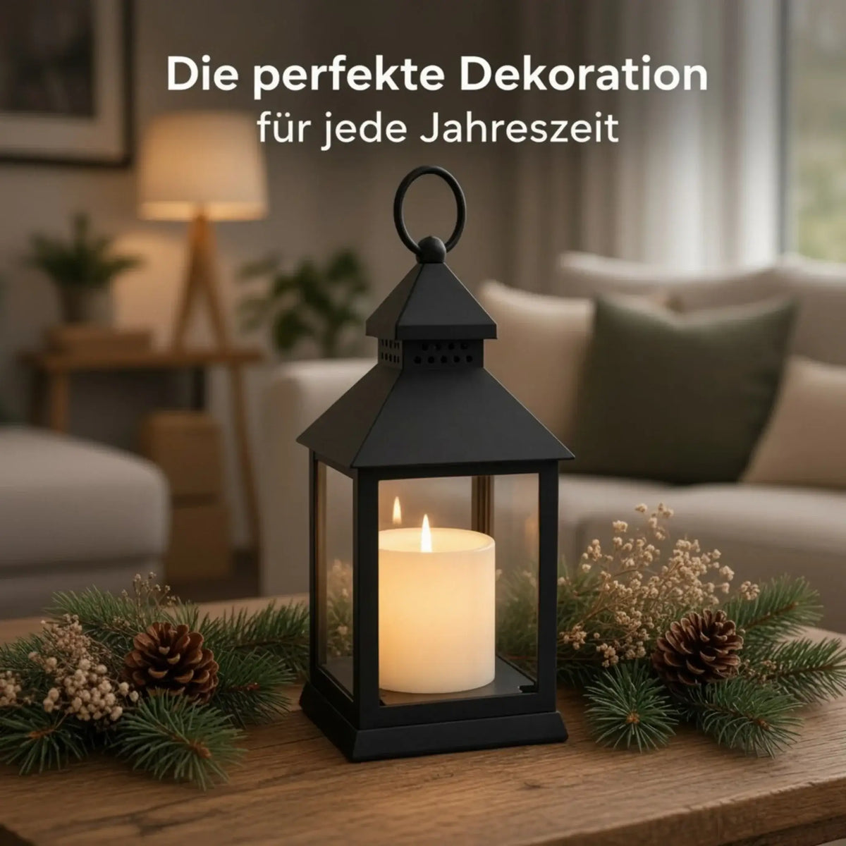 Laterne LED mit Timer batteriebetrieben flackerndes Licht Windlicht schwarz Deko - Laterne Windlicht