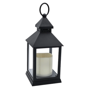 Laterne LED mit Timer batteriebetrieben flackerndes Licht Windlicht schwarz Deko - Laterne Windlicht