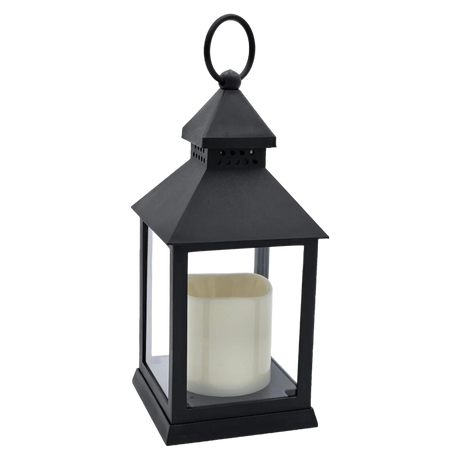 Laterne LED mit Timer batteriebetrieben flackerndes Licht Windlicht schwarz Deko - Laterne Windlicht