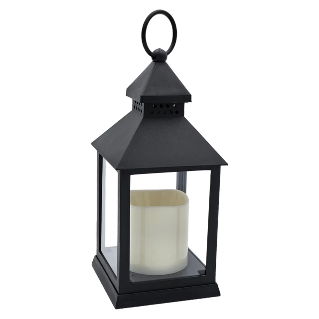 Laterne LED mit Timer batteriebetrieben flackerndes Licht Windlicht schwarz Deko - Laterne Windlicht