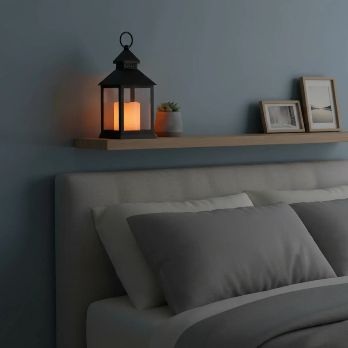 Laterne LED mit Timer batteriebetrieben flackerndes Licht Windlicht schwarz Deko - Laterne Windlicht