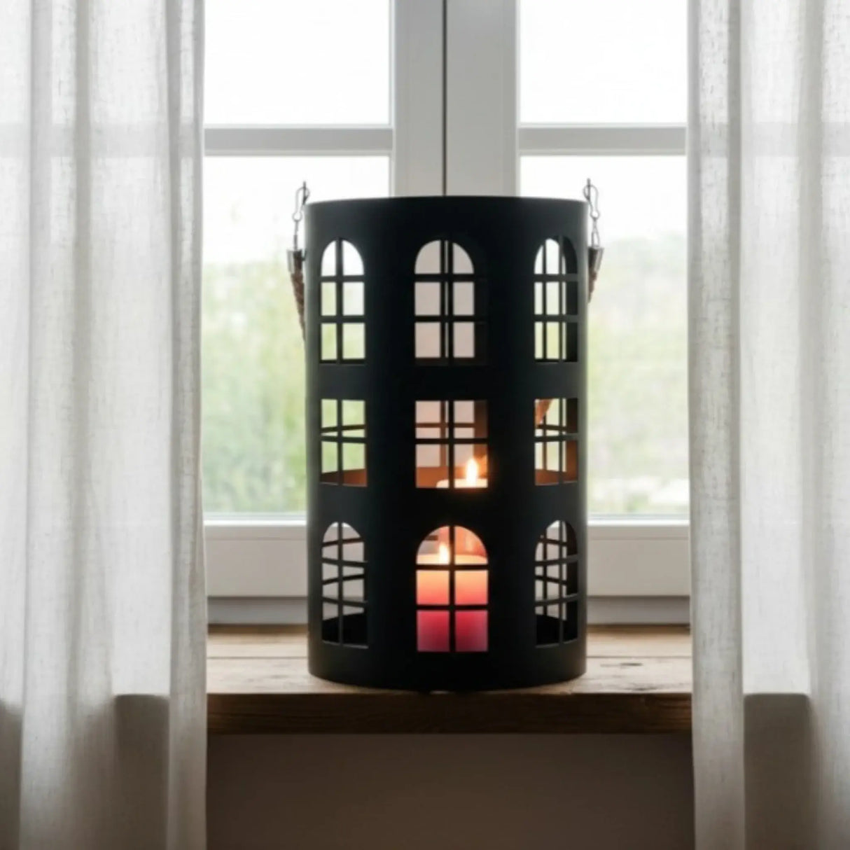 Laterne XXL Windlicht rund Haus schwarz weiß 40 cm Metall Kerzenhalter Industrial - Laterne Windlicht