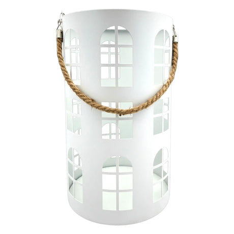 Laterne XXL Windlicht rund Haus schwarz weiß 40 cm Metall Kerzenhalter Industrial - Laterne Windlicht