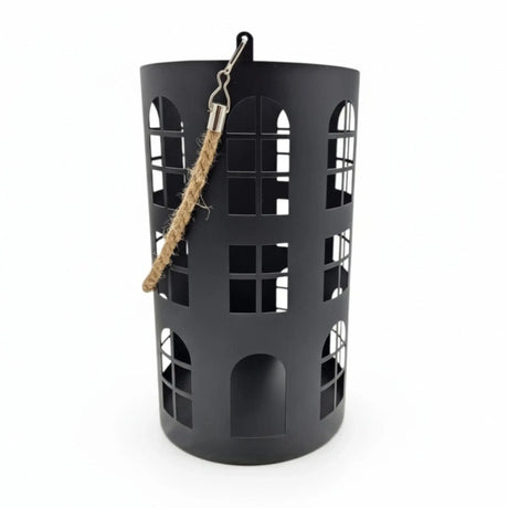 Laterne XXL Windlicht rund Haus schwarz weiß 40 cm Metall Kerzenhalter Industrial - Schwarz mittel 21x35 cm - Laterne
