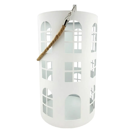 Laterne XXL Windlicht rund Haus schwarz weiß 40 cm Metall Kerzenhalter Industrial - Weiß groß 24x41 cm - Laterne