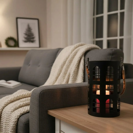 Laterne XXL Windlicht rund Haus schwarz weiß 40 cm Metall Kerzenhalter Industrial - Laterne Windlicht