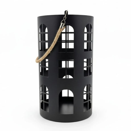 Laterne XXL Windlicht rund Haus schwarz weiß 40 cm Metall Kerzenhalter Industrial - Schwarz klein 17x28 cm - Laterne