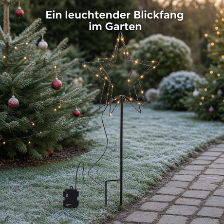 LED Gartenstecker Stern Weihnachtsbeleuchtung batteriebetrieben Timer warmweiß - Gartenstecker Stern