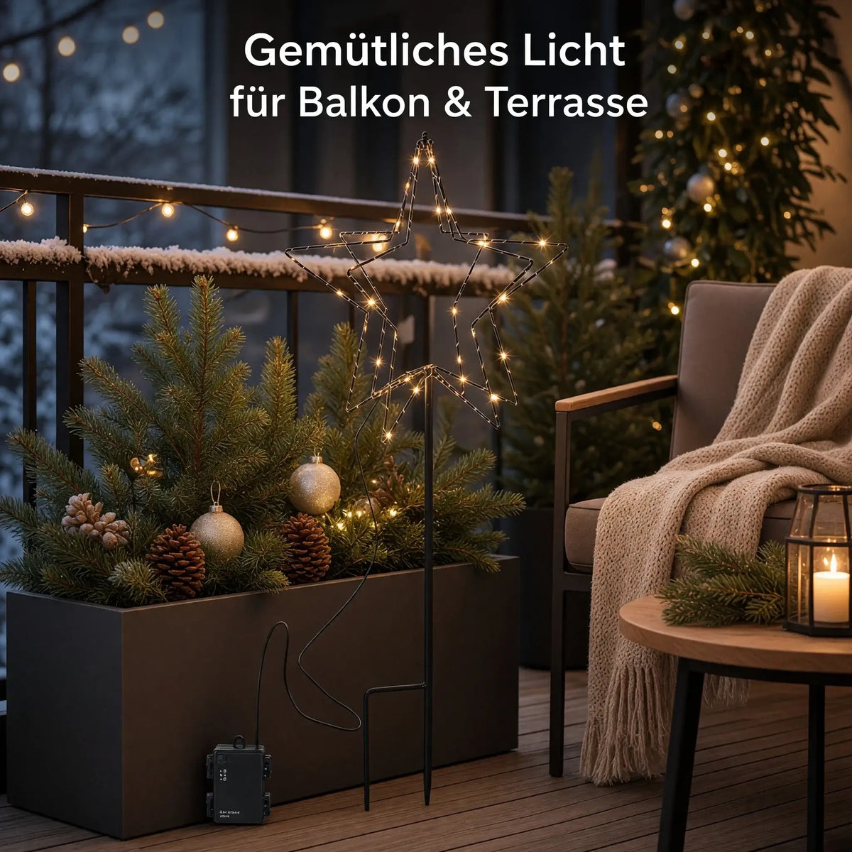 LED Gartenstecker Stern Weihnachtsbeleuchtung batteriebetrieben Timer warmweiß - Gartenstecker Stern