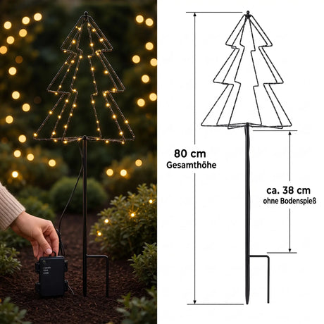 LED Gartenstecker Tannenbaum Weihnachtsbeleuchtung Beleuchtung Timer warmweiß 80 cm - LED Gartenstecker