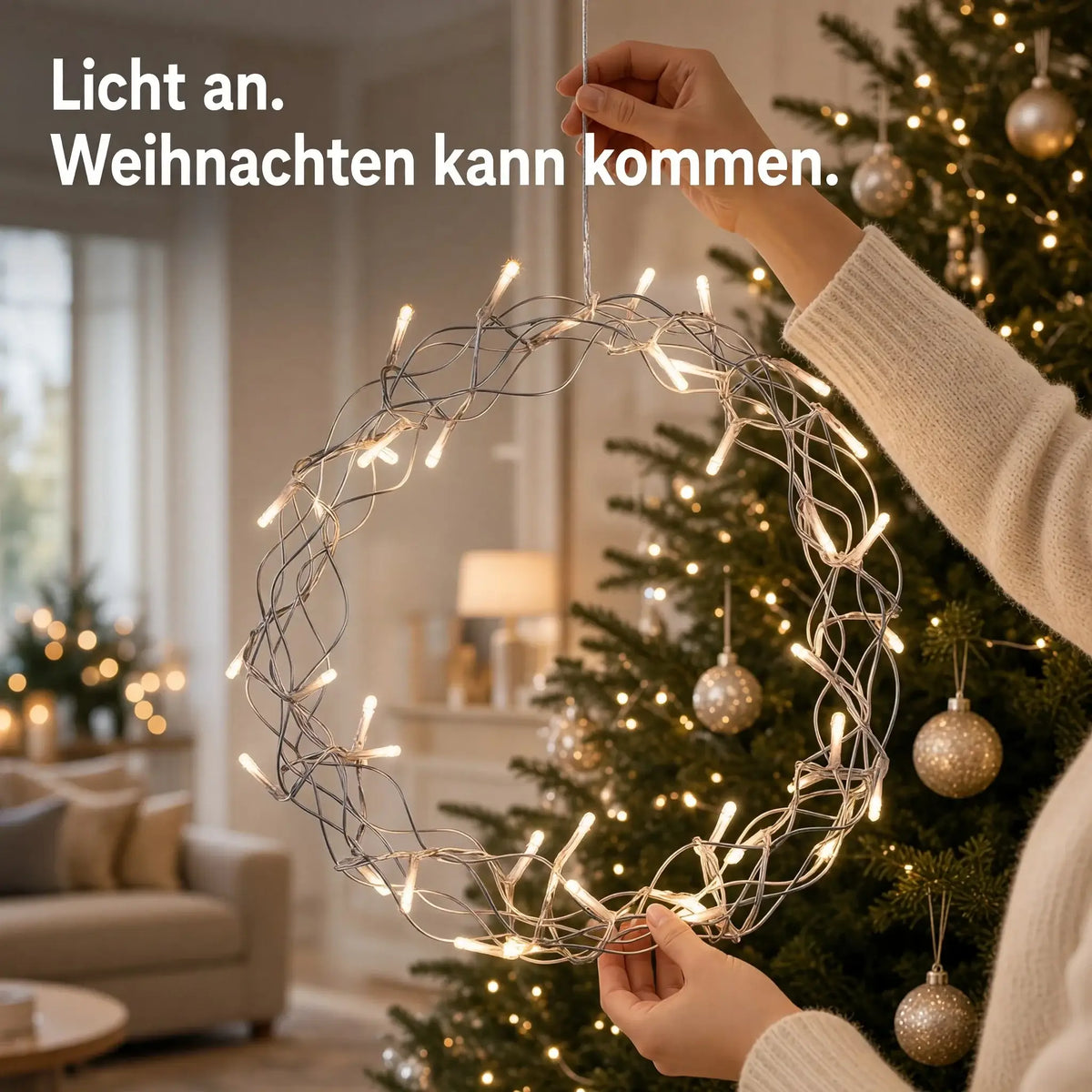LED Weihnachtskranz 30 cm mit 40 LEDs & Timer – warmweiß batteriebetrieben - Weihnachtskranz