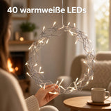LED Weihnachtskranz 30 cm mit 40 LEDs & Timer – warmweiß batteriebetrieben - Weihnachtskranz