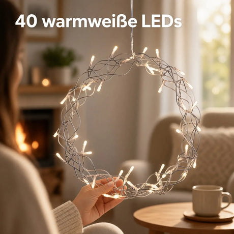 LED Weihnachtskranz 30 cm mit 40 LEDs & Timer – warmweiß batteriebetrieben - Weihnachtskranz