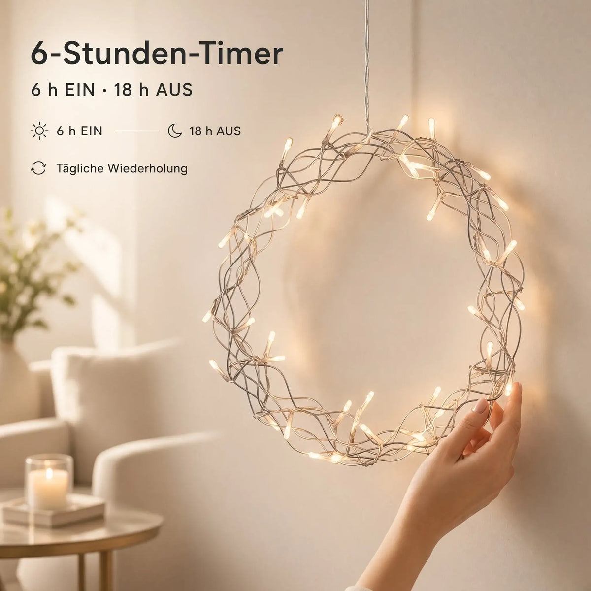 LED Weihnachtskranz 30 cm mit 40 LEDs & Timer – warmweiß batteriebetrieben - Weihnachtskranz