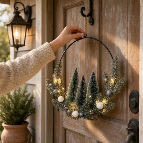LED Weihnachtskranz Ø 30 cm mit 20 LEDs – warmweiß dekoriert batteriebetrieben - LED Türkranz