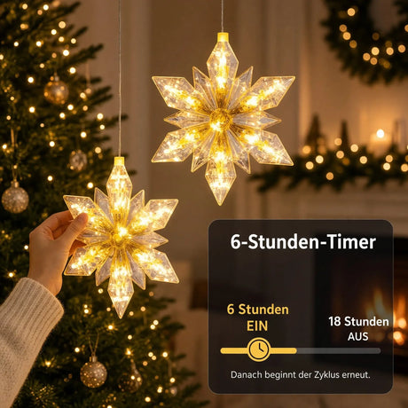LED Weihnachtsstern 2er Set – 24 cm – warmweiß mit 6-Stunden-Timer batteriebetrieben - Lichterkette LED