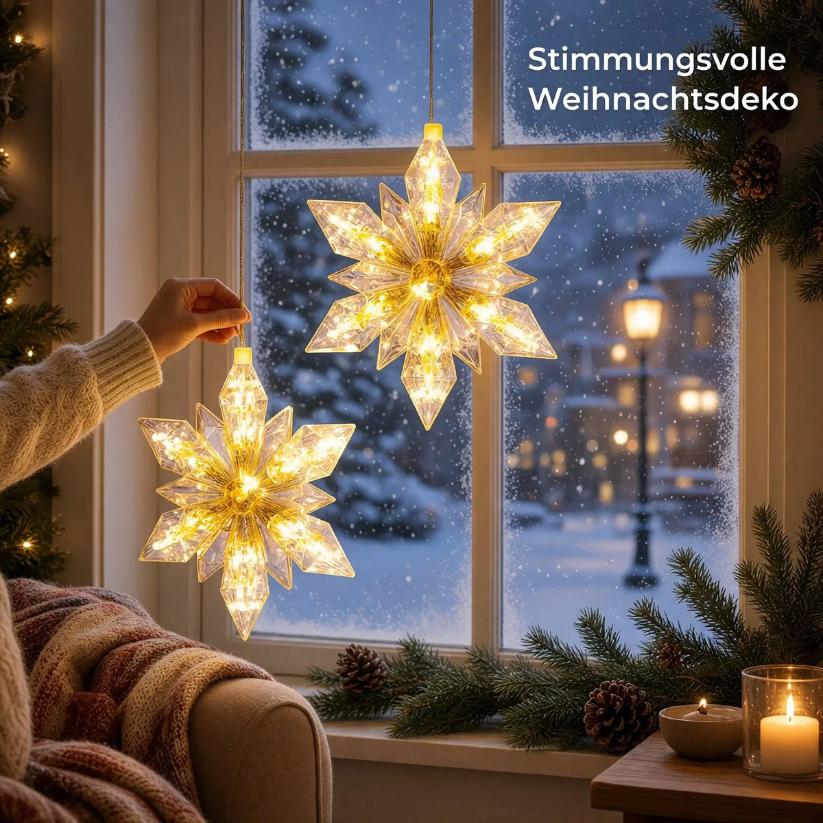 LED Weihnachtsstern 2er Set – 24 cm – warmweiß mit 6-Stunden-Timer batteriebetrieben - Lichterkette LED