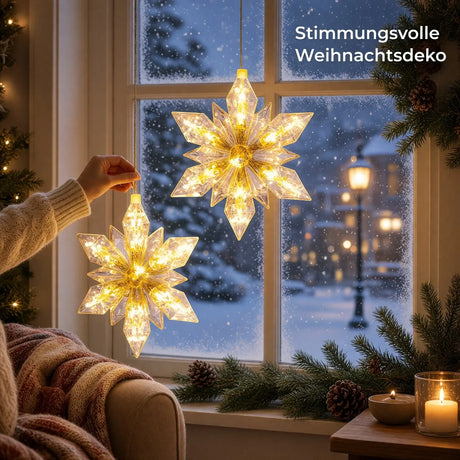 LED Weihnachtsstern 2er Set – 24 cm – warmweiß mit 6-Stunden-Timer batteriebetrieben - Lichterkette LED