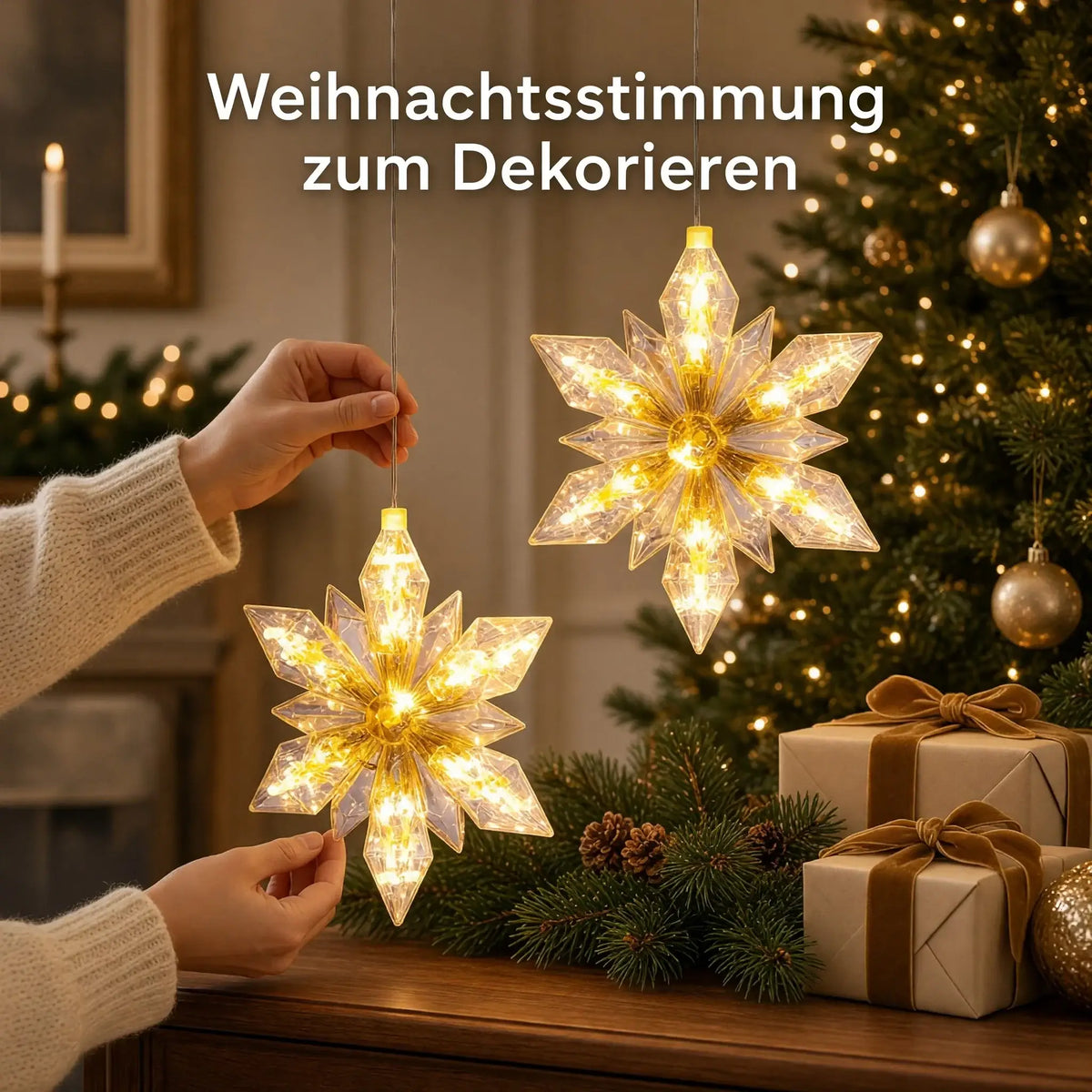 LED Weihnachtsstern 2er Set – 24 cm – warmweiß mit 6-Stunden-Timer batteriebetrieben - Lichterkette LED