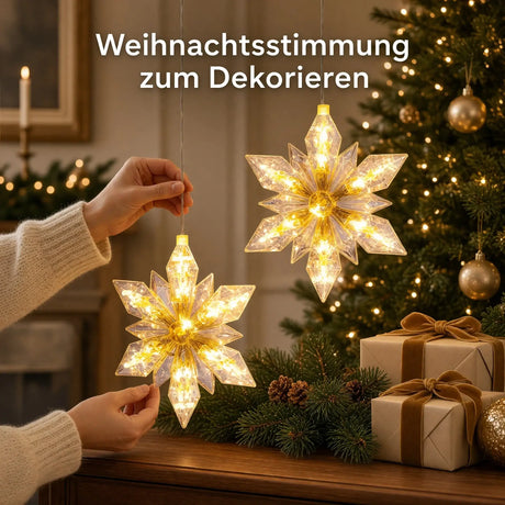 LED Weihnachtsstern 2er Set – 24 cm – warmweiß mit 6-Stunden-Timer batteriebetrieben - Lichterkette LED