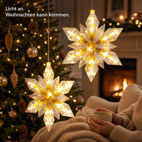 LED Weihnachtsstern 2er Set – 24 cm – warmweiß mit 6-Stunden-Timer batteriebetrieben - Lichterkette LED