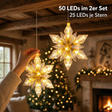 LED Weihnachtsstern 2er Set – 24 cm – warmweiß mit 6-Stunden-Timer batteriebetrieben - Lichterkette LED