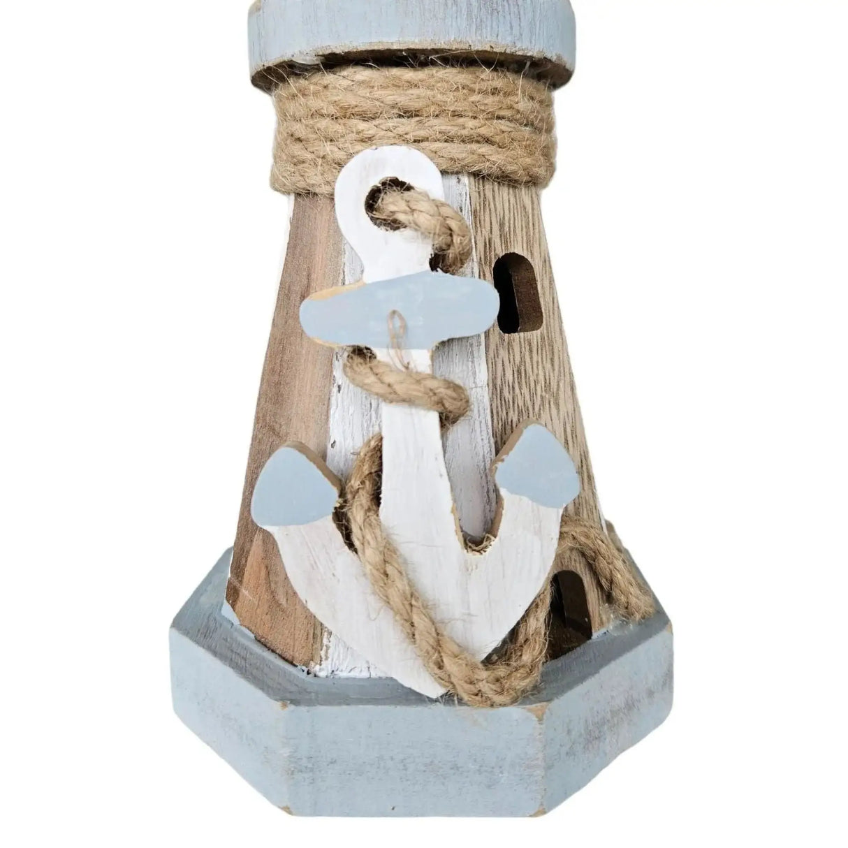 Leuchtturm beleuchtet Holz LED Deko Dekoration Maritim Anker Strand Meer H 24 cm - Leuchtturm
