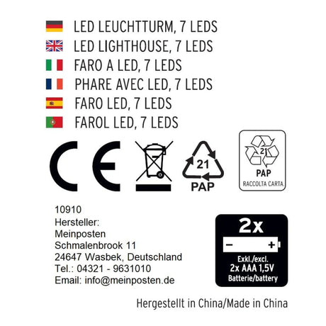 Leuchtturm beleuchtet Holz LED Deko Dekoration Maritim Anker Strand Meer H 24 cm - Leuchtturm