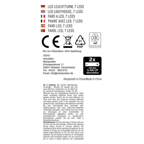Leuchtturm beleuchtet Holz LED Deko Dekoration Maritim Anker Strand Meer H 24 cm - Leuchtturm