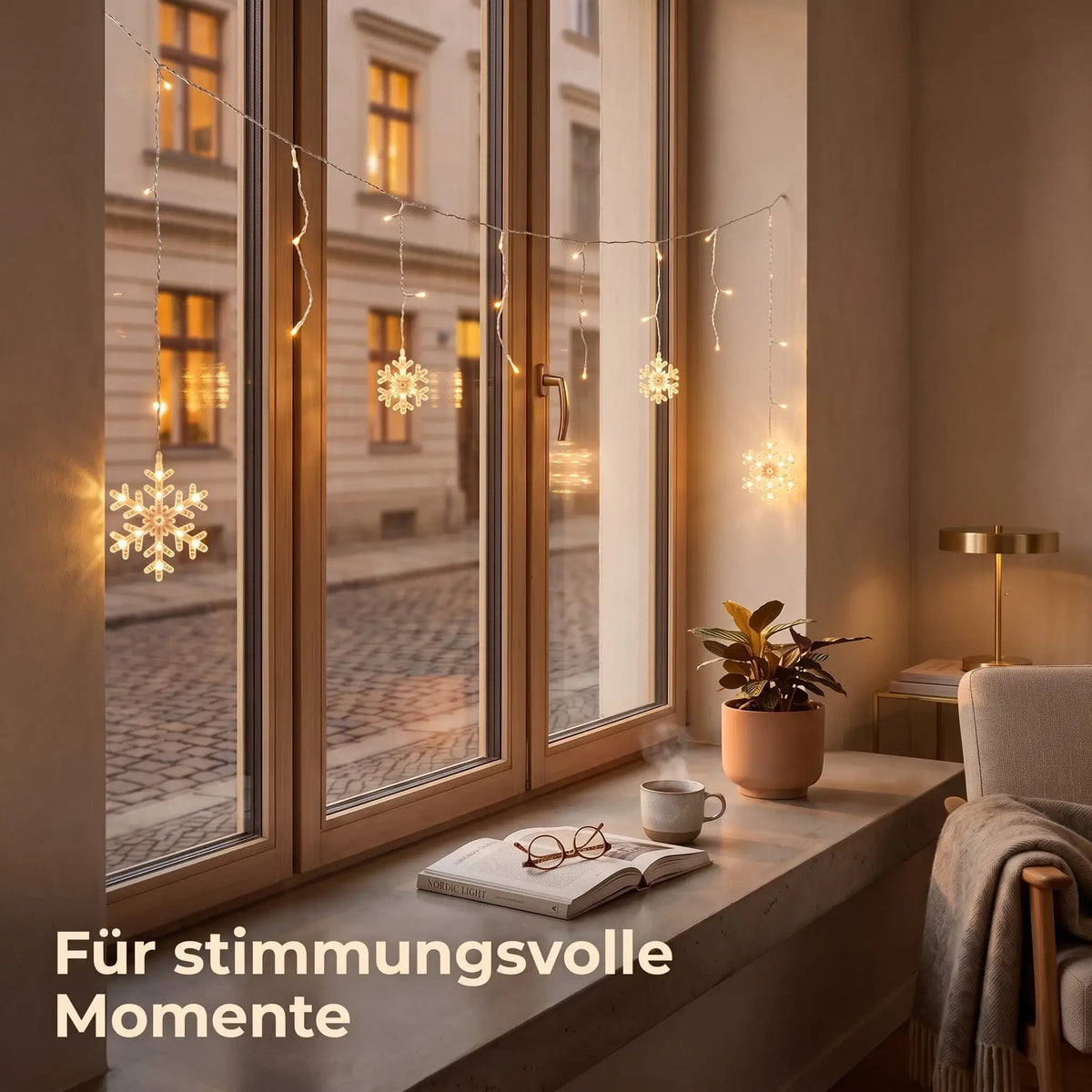 Lichterkette Lichtervorhang Schneeflocke LED Batterie Timer 210 cm Innen - außen - Lichterkette LED