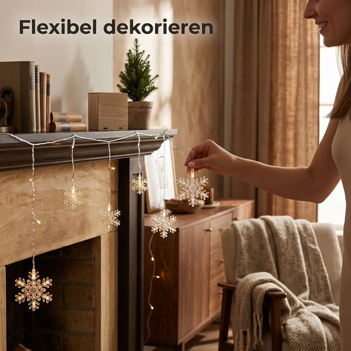 Lichterkette Lichtervorhang Schneeflocke LED Batterie Timer 210 cm Innen - außen - Lichterkette LED