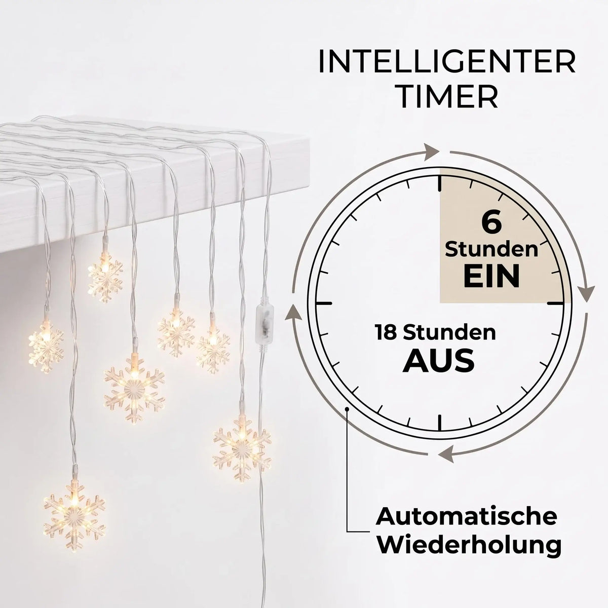 Lichterkette Lichtervorhang Schneeflocke LED Batterie Timer 210 cm Innen - außen - Lichterkette LED
